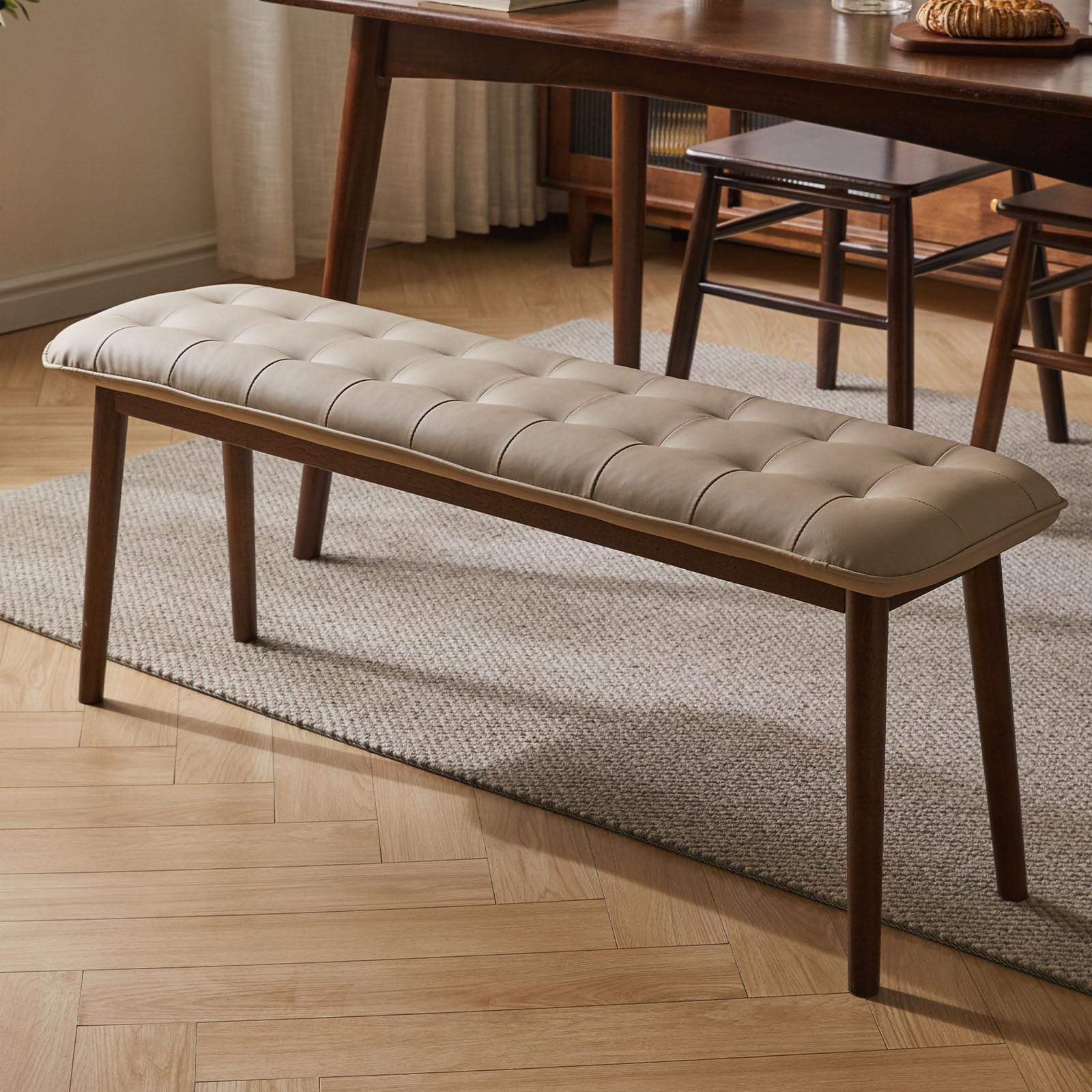 Photo 1 of ****FINAL SALE. NO RETURN!!! VIEW NOTES****
Cttasty Entryway Bench, Solid Wood Midcentury End of Bed Bench with PU Leather Padded Seat, Bedroom Bench, 47.24" L x 12.6" W x 17.72" H (Beige)