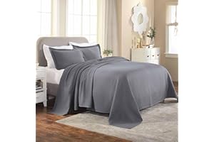 Superior 100% Cotton Basket Weave Bedspread with Shams, All-Season Premium Cotton Matelasse Jacquard Bedding, Quilted-Look Geometric Basket, King, Grey