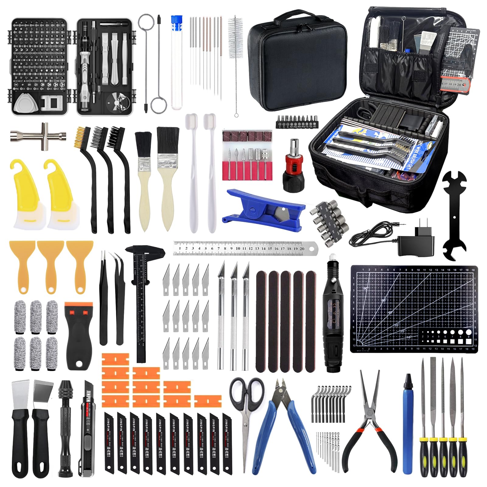 Photo 1 of 262 pcs Large 3D Printer Tool Set (w/Tool Bag) – Integrates Basic Model Tools, Multi-spec Nozzle Cleaning kit & mini Electric Grinder, Meets Full-Process Model Needs (Removal, Trimming, Finishing).