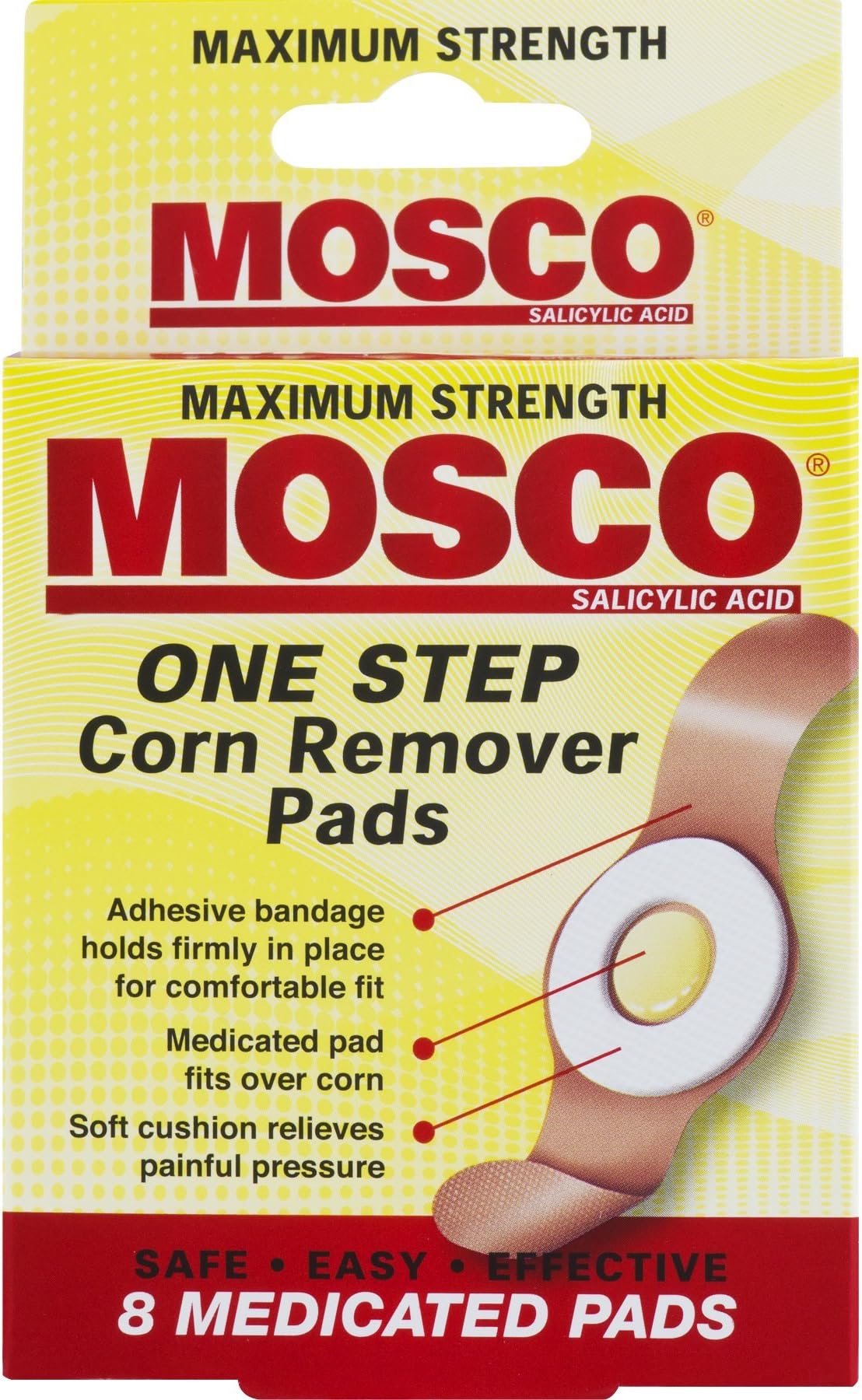 Mosco One Step Medicated Corn Remover Pads, Maximum Strength, 8-Count per Pack, (1-Pack)
