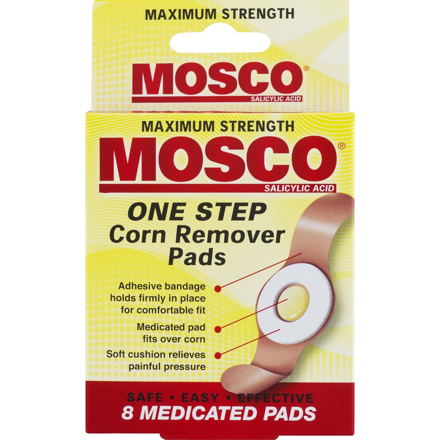 Mosco One Step Medicated Corn Remover Pads, Maximum Strength, 8-Count per Pack, (1-Pack): Health & Personal Care