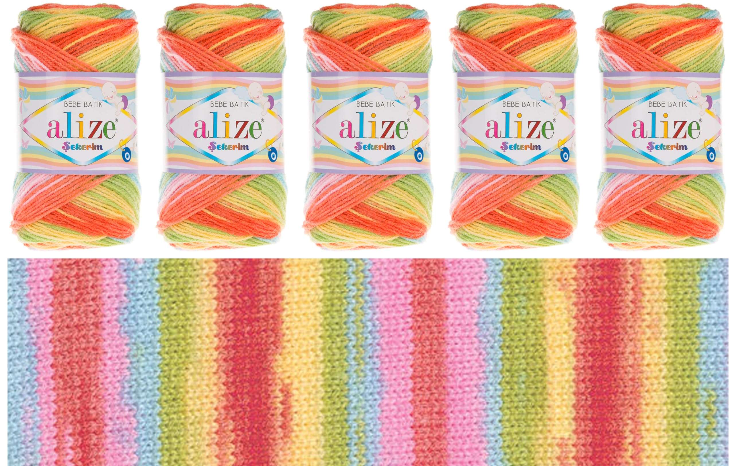 Rome Yarn Sekerim Bebe Batik Yarn 5 x 100g, 320m, 100% Acrylic, Multicolored, DK, Gradient