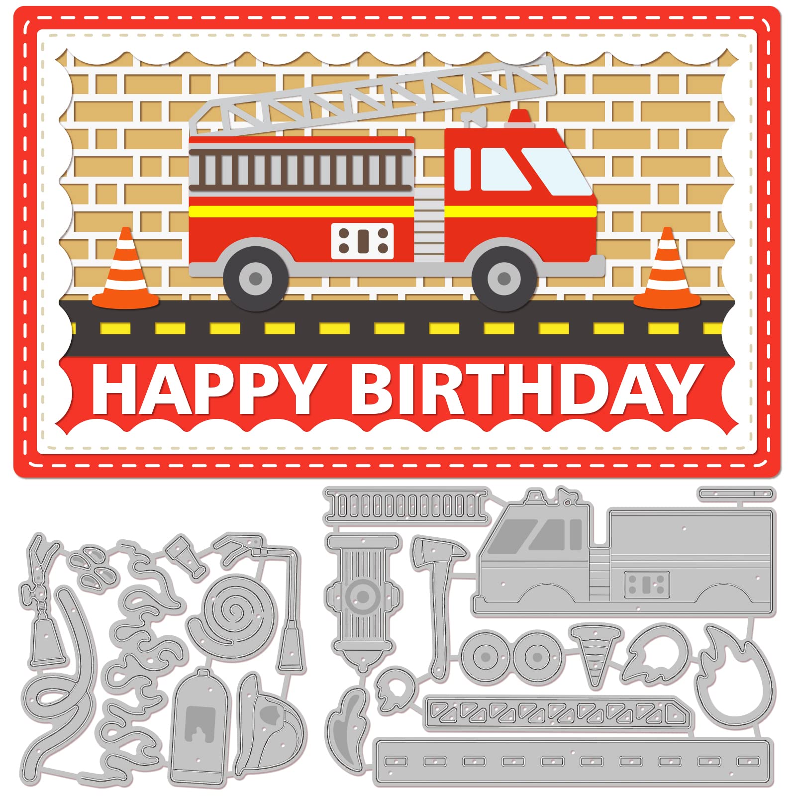 GLOBLELAND Fire Engine Cutting Dies Metal Fire Fighting Tools Die Cuts Embossing Stencils Template for Paper Card Making Decoration DIY Scrapbooking Album Craft Decor