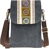SILKAREA Vintage Embroidered Canvas Flip Small Crossbody Bag Cell Phone Pouch for Women Wristlet Wallet Bag Coin Purse