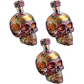 Gothic Skull Decanter Painted Glass Skull Decanter with Floral Decorative Decanter for Decor Halloween Party Day of The Dead Display (3)