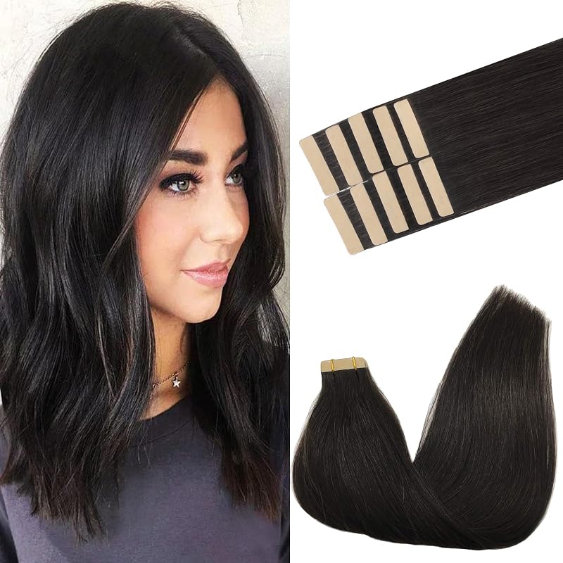 GOO GOO Tape In Hair Extensions 18in 25g 10pcs 1B Natural Black Human Hair