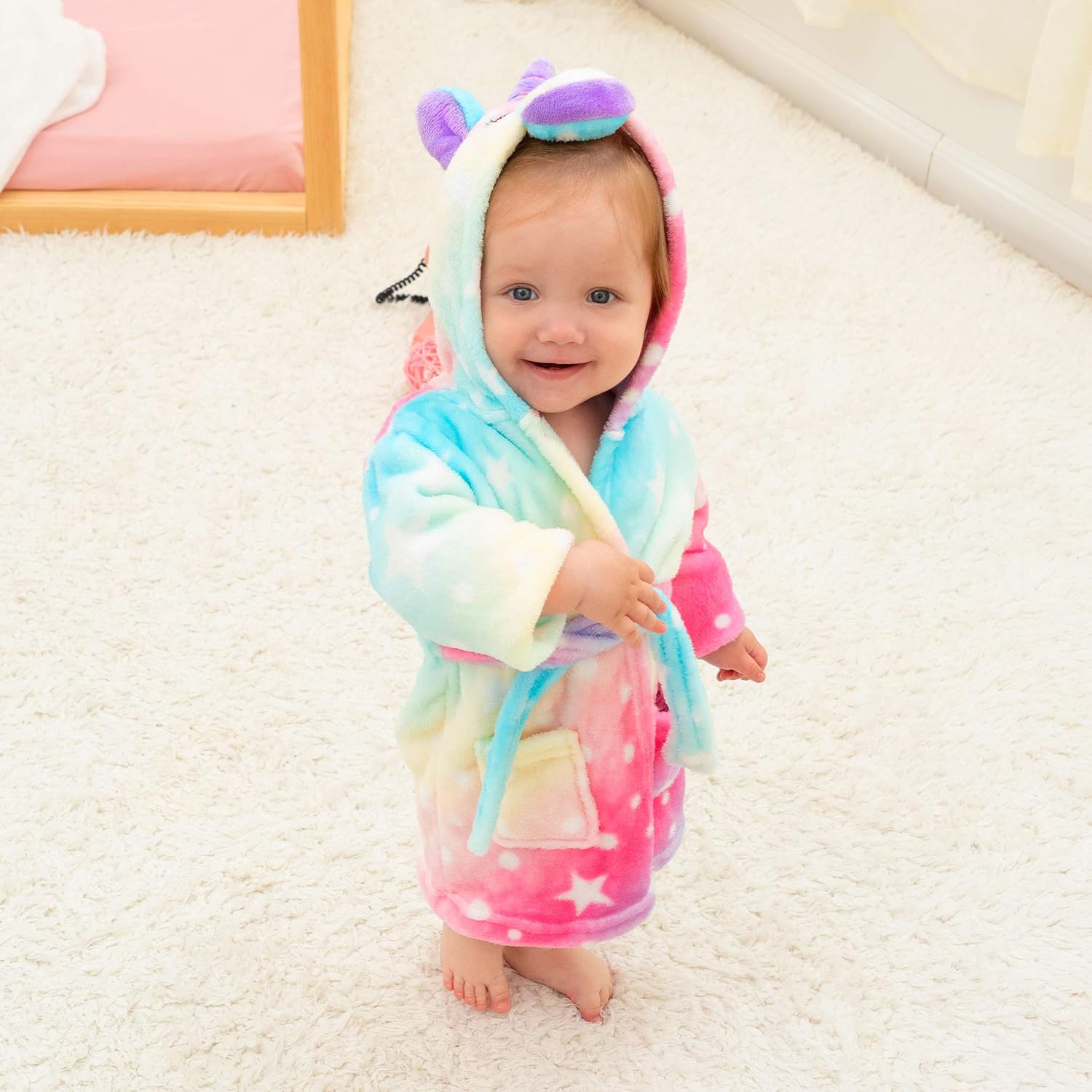 Soft Plush Animal Unicorn Hooded Robe for Baby Girls: Clothing