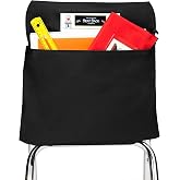 Seat Sack Elastic Student Chair Storage Pocket - Fits 12"-17" Seats, Single Pocket, Classroom Organizer for Student Desks, Durable Stretch Over-the-Chair Storage, Black, 1-Pack