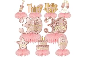 Turypaty Pink Rose Gold 30th Birthday Honeycomb Centerpieces Decorations for Women, 9Pcs Rose Gold Happy 30th Birthday Table Centerpieces Party Supplies, Thirty Year Old Birthday Table Toppers Decor