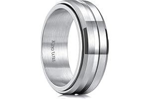 King Will 8mm Black/Silver/Gold Stainless Steel Spinner Ring For Men Women Stress Anxiety Relief Ring Fidget Ring For Unisex Adults Teens Brushed/Sand Blast/Cross sand/Polished/Grooved Center Comfort Fit
