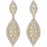 Flyonce Women's Rhinestone Crystal Wedding Bridal 2 Leaf Drop Dangle Chandelier Earrings