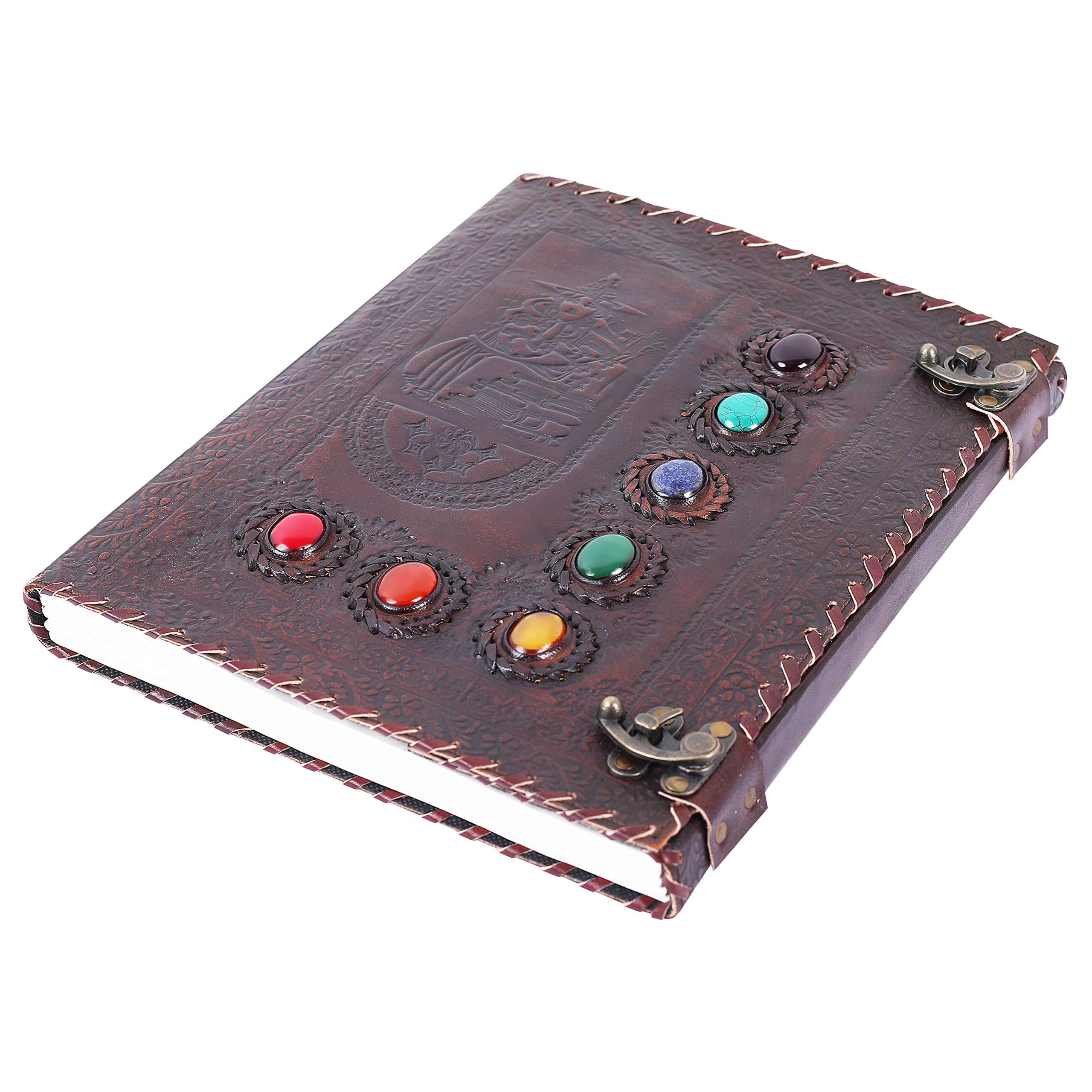 OVERDOSE Sorting Hat witch 7 Stone Vintage Leather Journal - Handmade Antique Journal For Students & Office For Men Women Diary Leather Sketchbook Drawing - Size 10 X 13 Inches | 25 X 33 cm