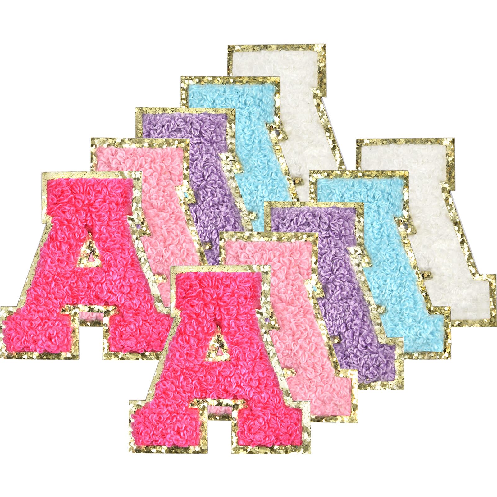 Photo 1 of 10Pcs Self Adhesive Chenille Letter Patches Iron on Varsity Preppy Letter Patches Stick on Glitter Fuzzy Letters for Clothing Bag Laptop Phone Case?A?