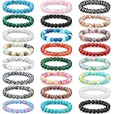Landical 24 Pcs 8mm Gemstones Beaded Bracelets for Men Women Stretch Round Bead Bracelets Set Healing Crystal Stone Bracelets Semi Precious Bracelets