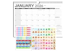AECCN Calendar 2026, Anti Ink Bleed, Durable Thick Paper, Large days Blocks, Wall Calendar 18 Months with Stickers, 17" x 12" Large Simple Style 2026 Calendars for Home, Office, Teacher Supplies- Simple