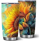 Sunflowers Gifts for Women,20 Oz Colorful Sunflower Insulated Stainless Steel Iced Coffee Tumbler,Funny Travel Mug Cup Water Bottle,Customized Gifts For Mom, Grandma, Boss Lady, Her Tumbler,1 Pcs