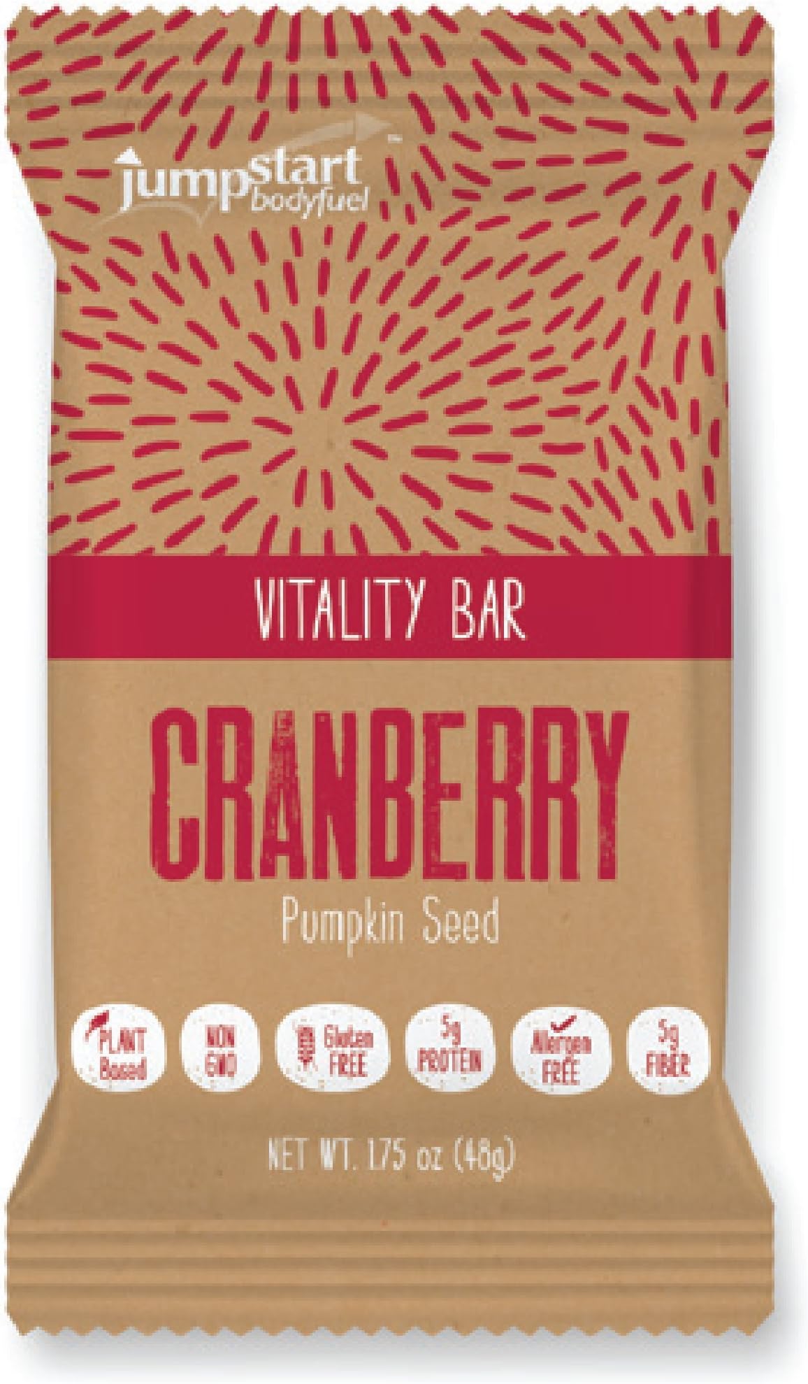 Jumpstart Bodyfuel All Natural Gluten Free Vitality Protein Bars, Cranberry, 2.15 Ounces (Pack of 12)