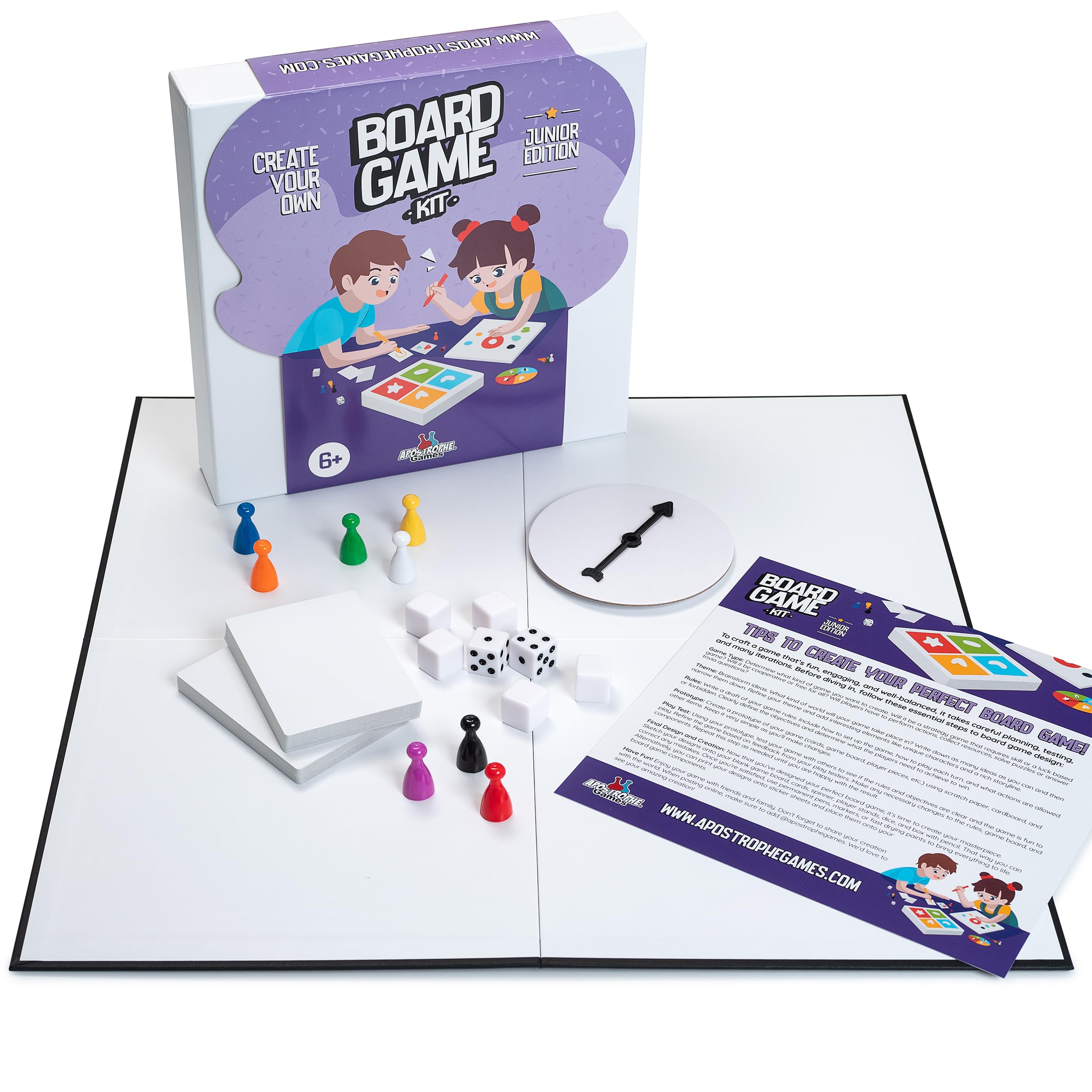 Create Your Own Board Game Set – DIY Kit with Blank Game Board, Game Pieces, Blank Cards, Dice, Spinner – Build Your Own Game Kit - Junior Edition