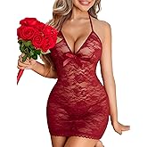 Avidlove Lingerie for Women Sexy Lace Babydoll Dress Halter Nightgown V Neck Sleepwear