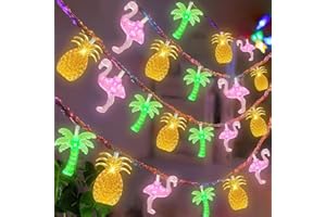 Olixmlya 30 LED [ 8 Modes & Timer ] 16Ft Summer Tropical Beach Hawaiian String Lights Tropical Flamingo Pineapple Palm Tree Fairy Lights Battery Operated for Party Beach Pool Summer Decor