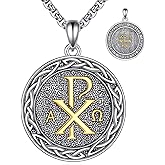 JERWLI Chi Rho Necklace 925 Sterling Silver Chi Rho Alpha Omega Symbol Religious Jesus Christian Jewelry Gifts for Men