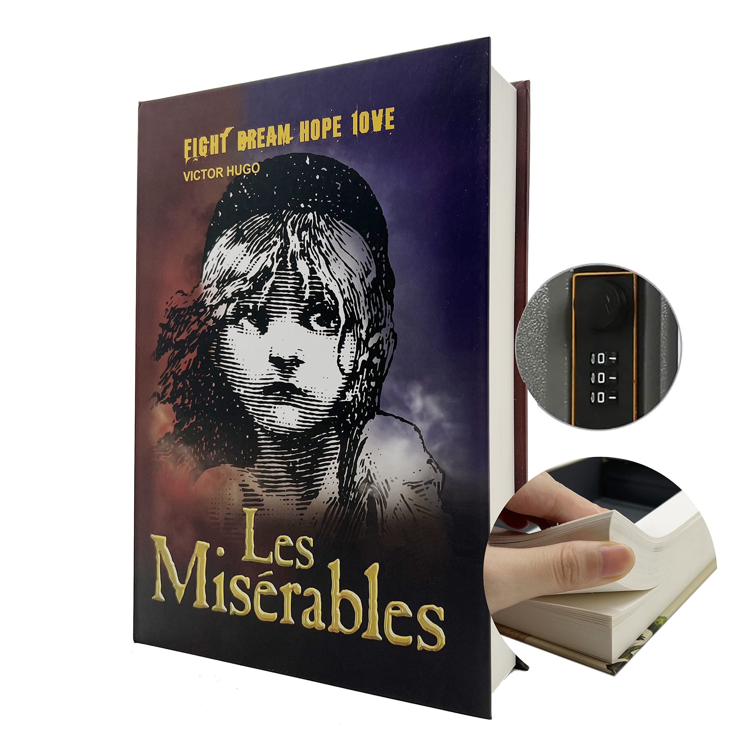 Real Paper Transfer Book Safe for Jewellery, and Hollow with Hidden Compartment, Key and Combination Lock (Les Miserables, Combination Lock)