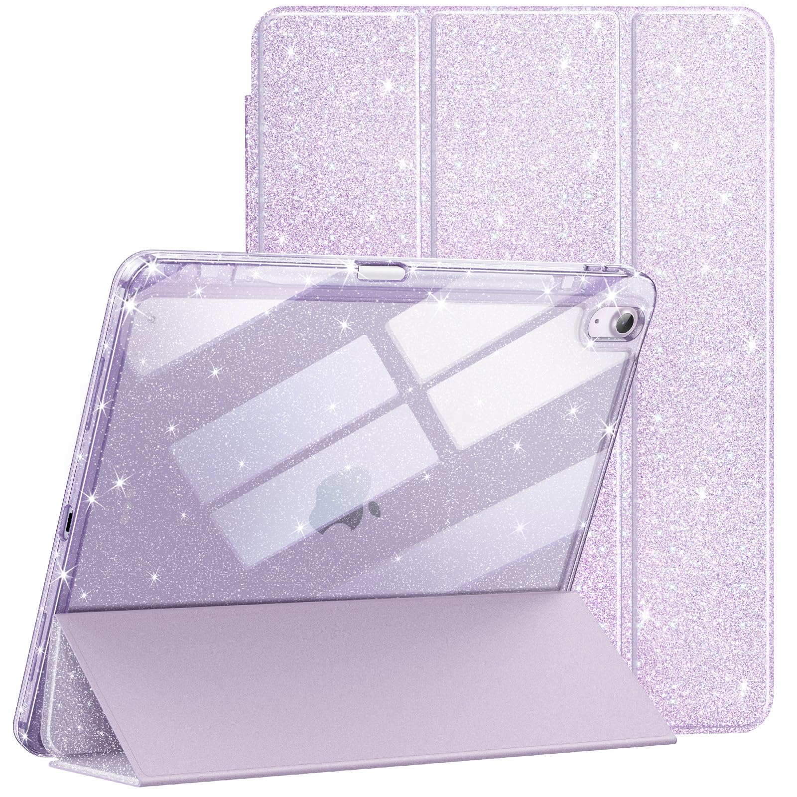 Photo 1 of JETech Glitter Case for iPad Air 11-Inch M4/M3/M2 (2026/2025/2024), iPad Air 5/4 (2022/2020 5th/4th) with Pencil Holder, Cute Sparkly Slim Cover for Kids and Girls, Clear Back Shell (Purple)