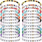 Maahongh 24 Pcs Jesus Bracelets, Jesus Loves You Bracelets Christian Bracelet Bulk Friendship Clay Bead Bracelet Bulk Stackable Elastic Inspirational Easter Gifts for Women Men
