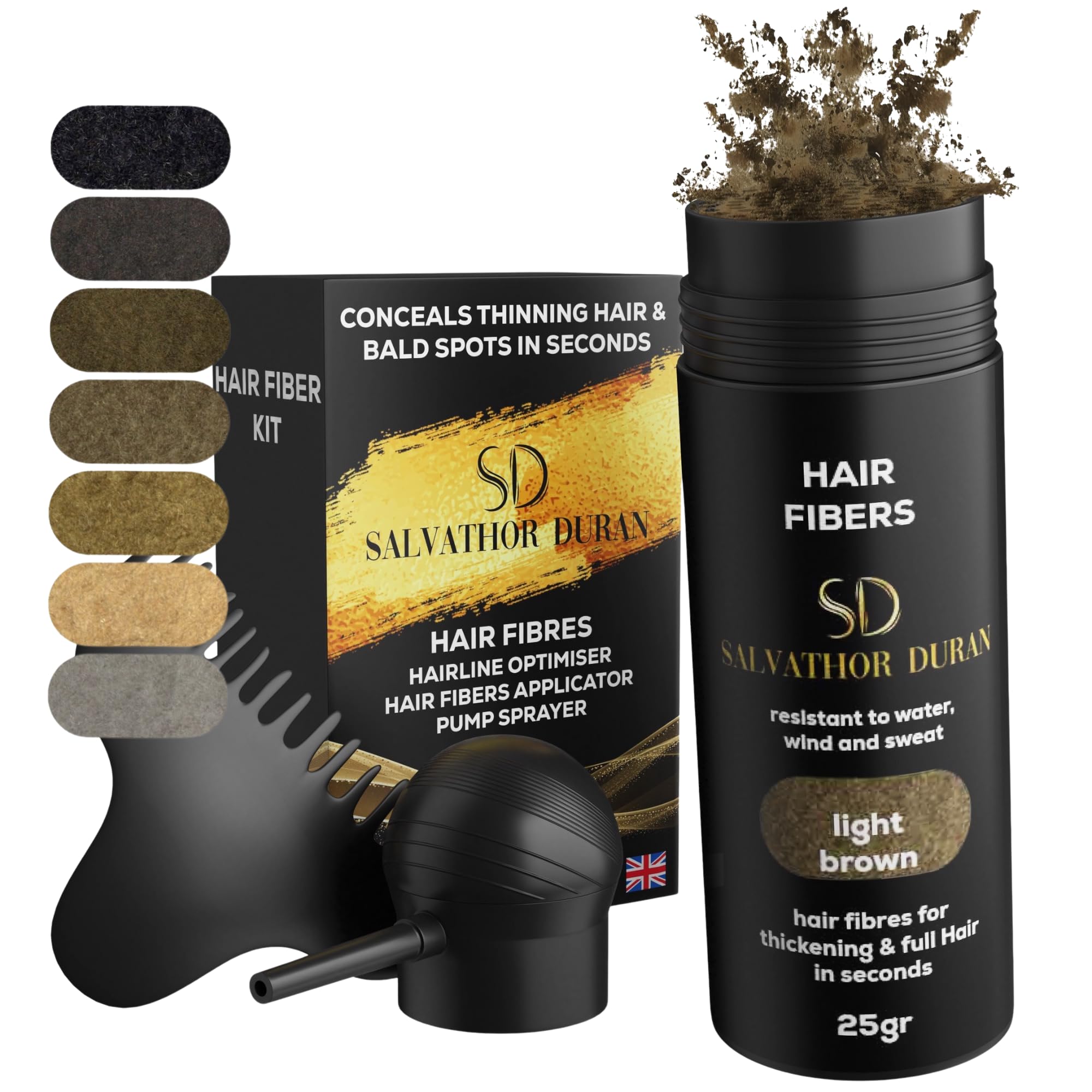 Hair Fibres Salvathor Duran 25 g - Kit 3 Units (Fibers + Applicator + Hairline Comb) - Hair Fibre (Light Brown)