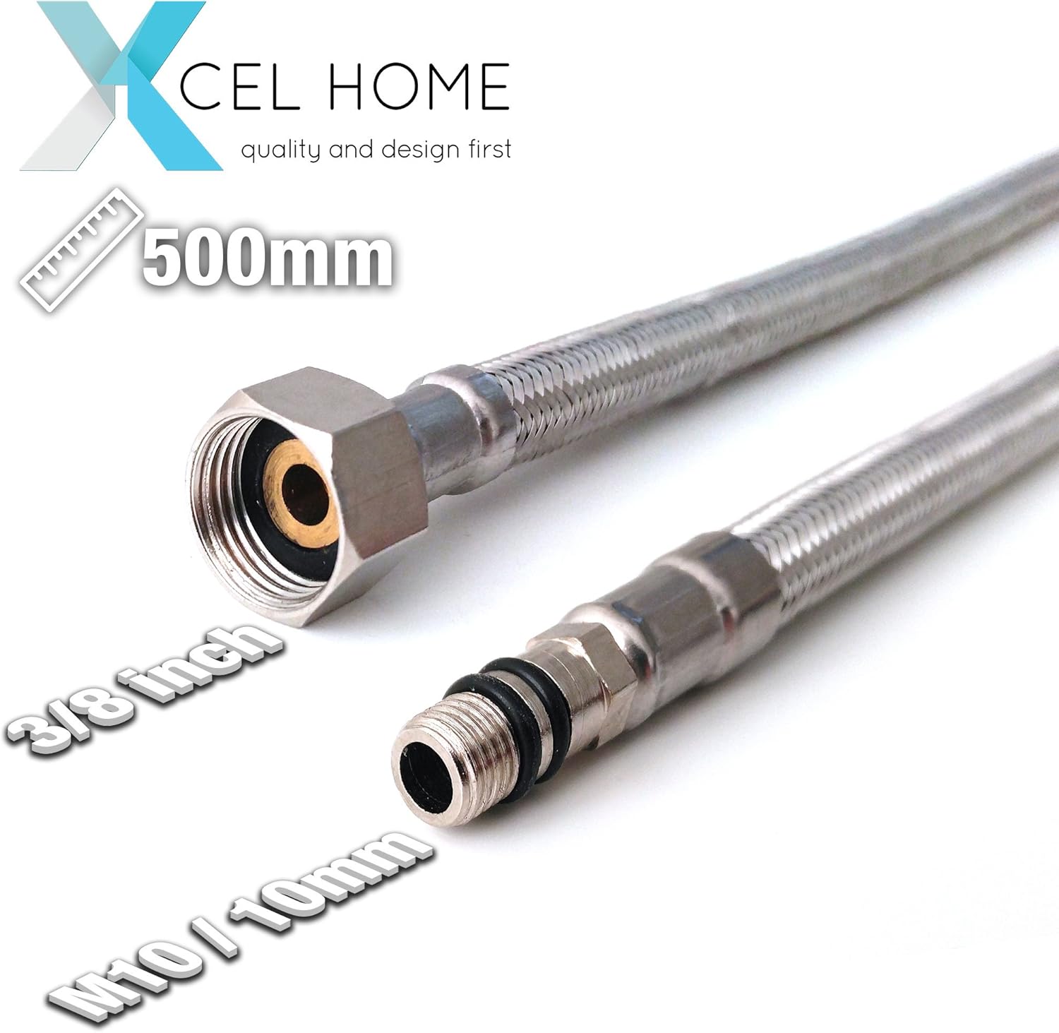 Pair of Flexible 10mm (Male end into The tap) x 3/8″ (EU) (500 mm Long