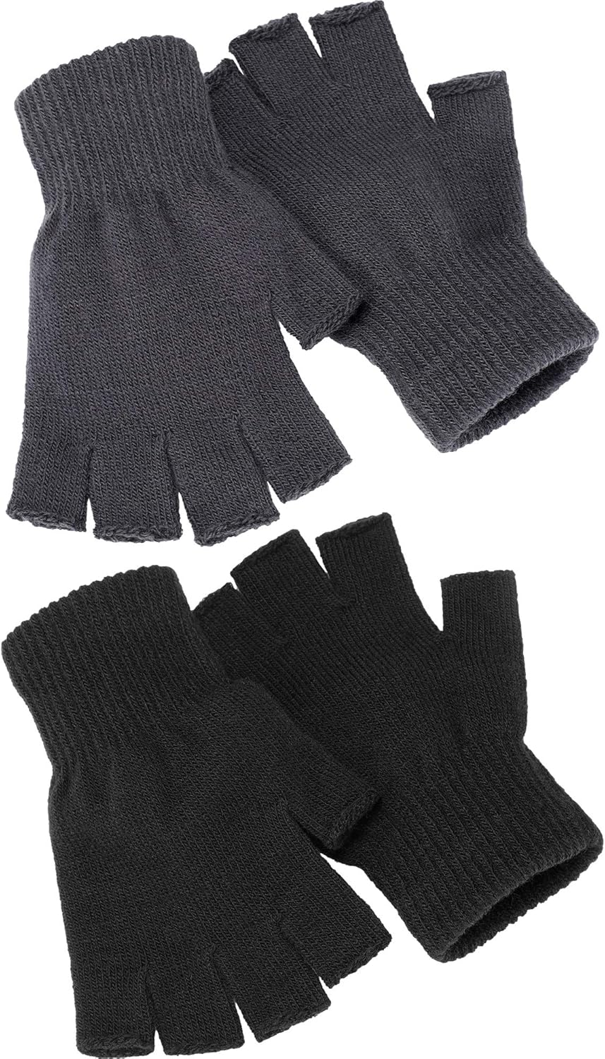 Satinior 2 Pair Unisex Half Finger Gloves Winter Stretchy Knit Fingerless Gloves in Common Size