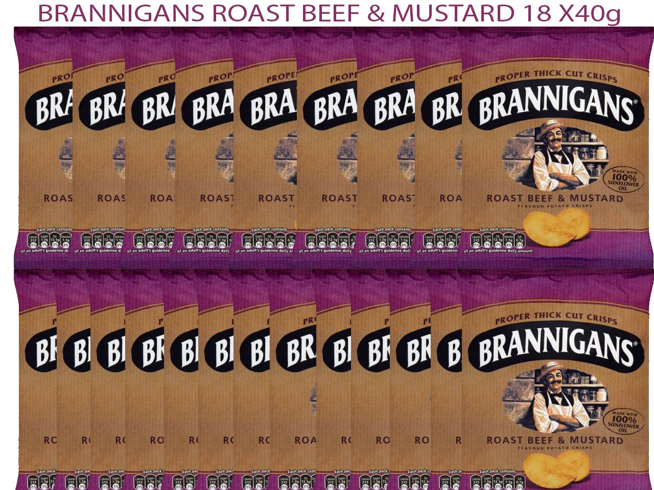 BRANNIGANS BEEF & MUSTARD FLAVOURED PROPER THICK CUT POTATO CRISPS 18 X