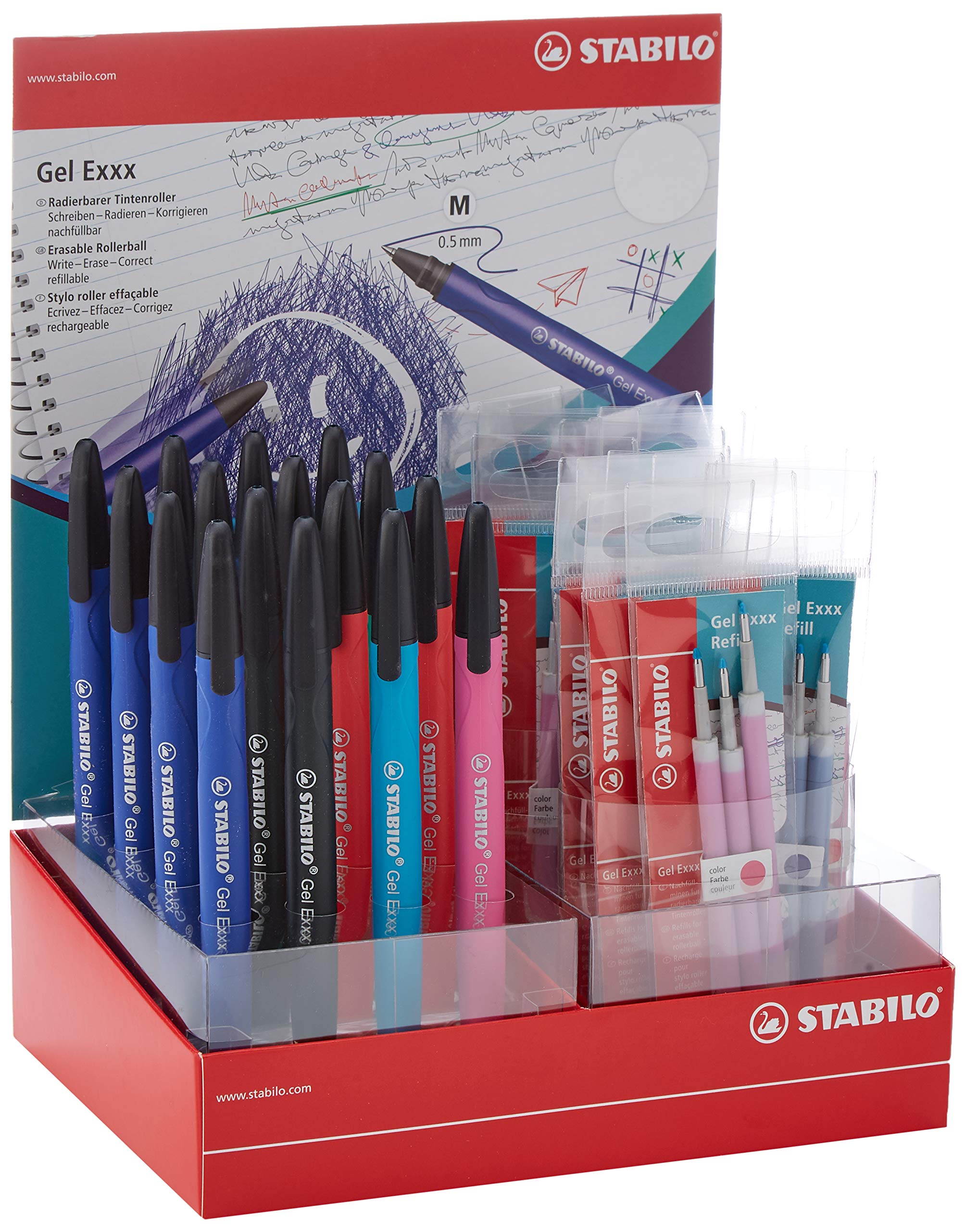 Erasable Rollerball - STABILO Gel Exxx Display of 16 in 6 Assorted Colours & Refills