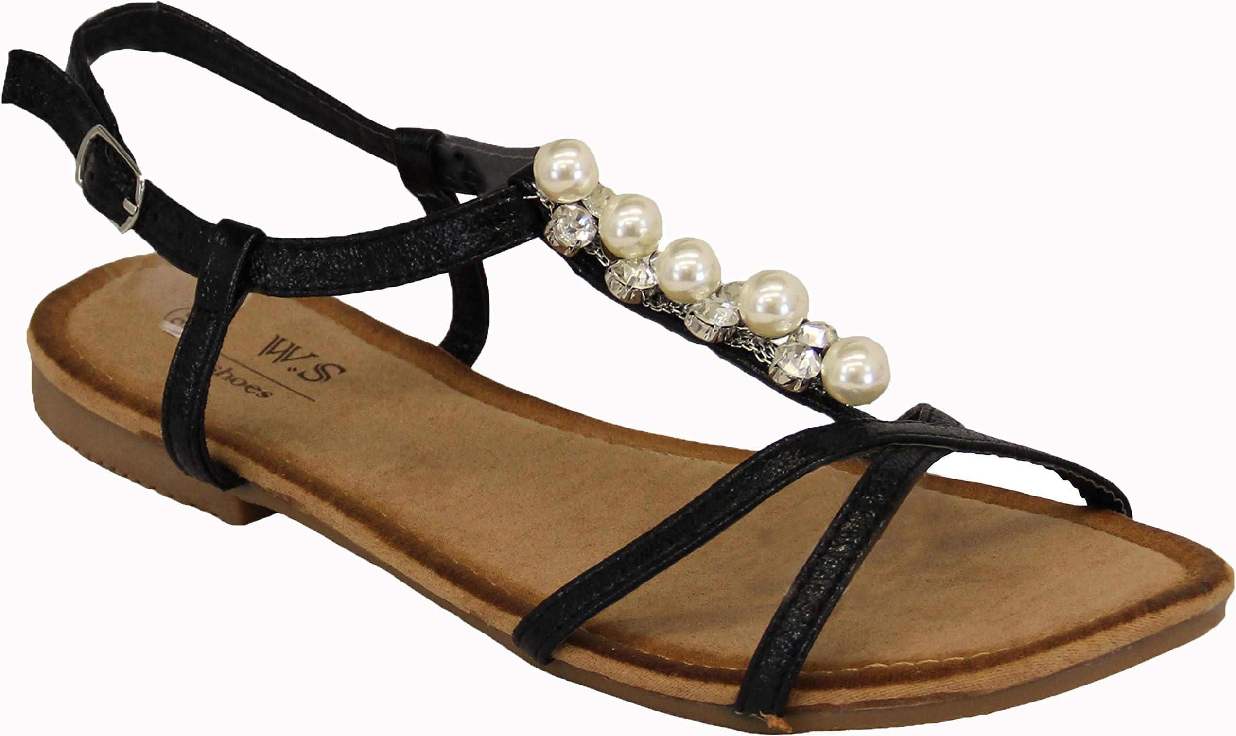 Ladies Sandals Womens Slip On Flat Open Toe Post Sling Back Diamante Fringe Shoe