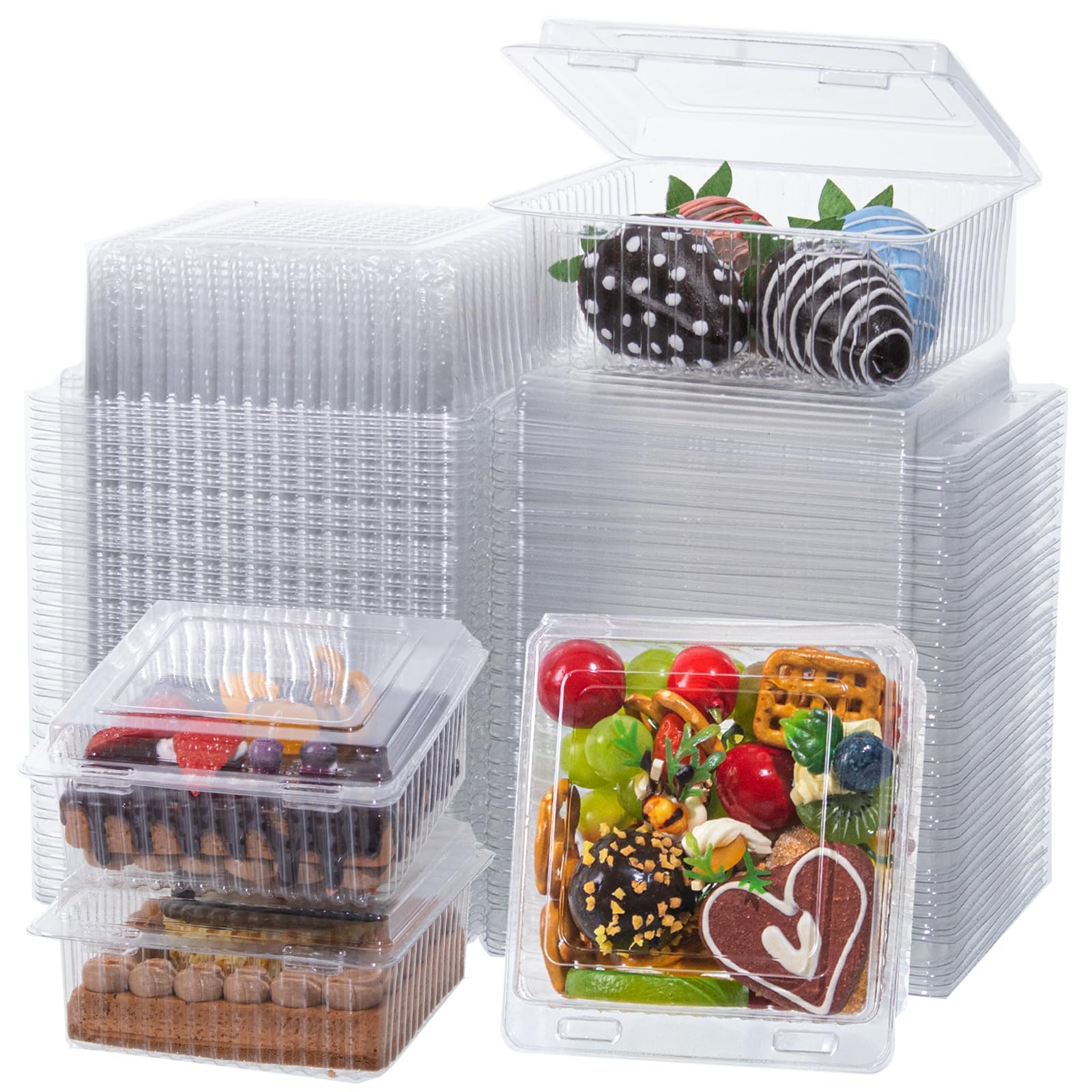 Photo 1 of TEMLQPACK 50PCS 4x4x2 Inches Clamshell Take Out Containers Boxes Charcuterie Boxes with Clear Lids Bakery Boxes Pie Boxes Cookies Boxes Treat Boxes