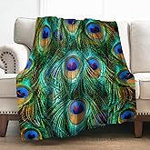 Levens Peacock Feathers Blanket Gifts for Girls Women Men 50"x60" Decor for Couch Sofa Home Bedroom, Soft Cozy Plush Lightweight Peacock Throw Blankets Green Birthday Idea