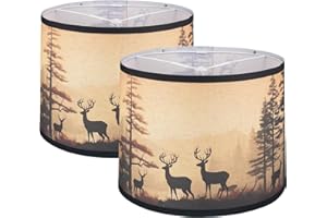 GUZEIR Lamp shades Set of 2, Medium Fabric Lampshades for Table Lamps, Floor Lamps, 11.6" Top x 12.6" Bottom x 9.8" High (Beige with deers) Hand Crafted Replacement Lampshades,Lamp Shade Harp Holder Included
