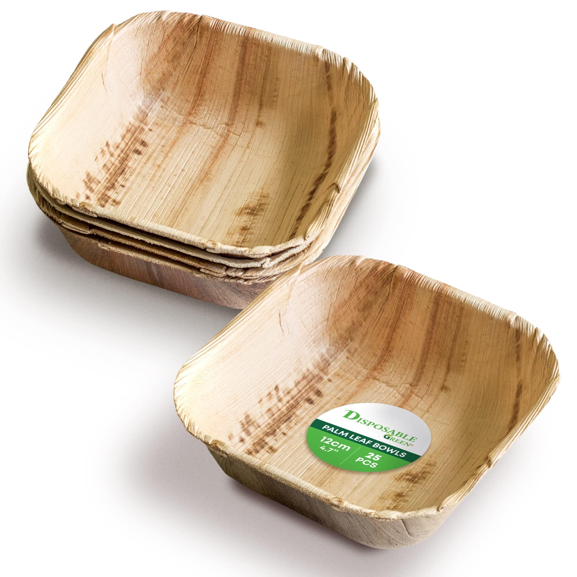 DISPOSABLE GREEN – Square Disposable Bowls, Areca Leaf Serving Bowls, Serving Bowls for Parties, Weddings, Catering, & More, Disposable Bowls for Hot Food & Cold Food, 12L x 12W x 4D cm, 25-Pcs