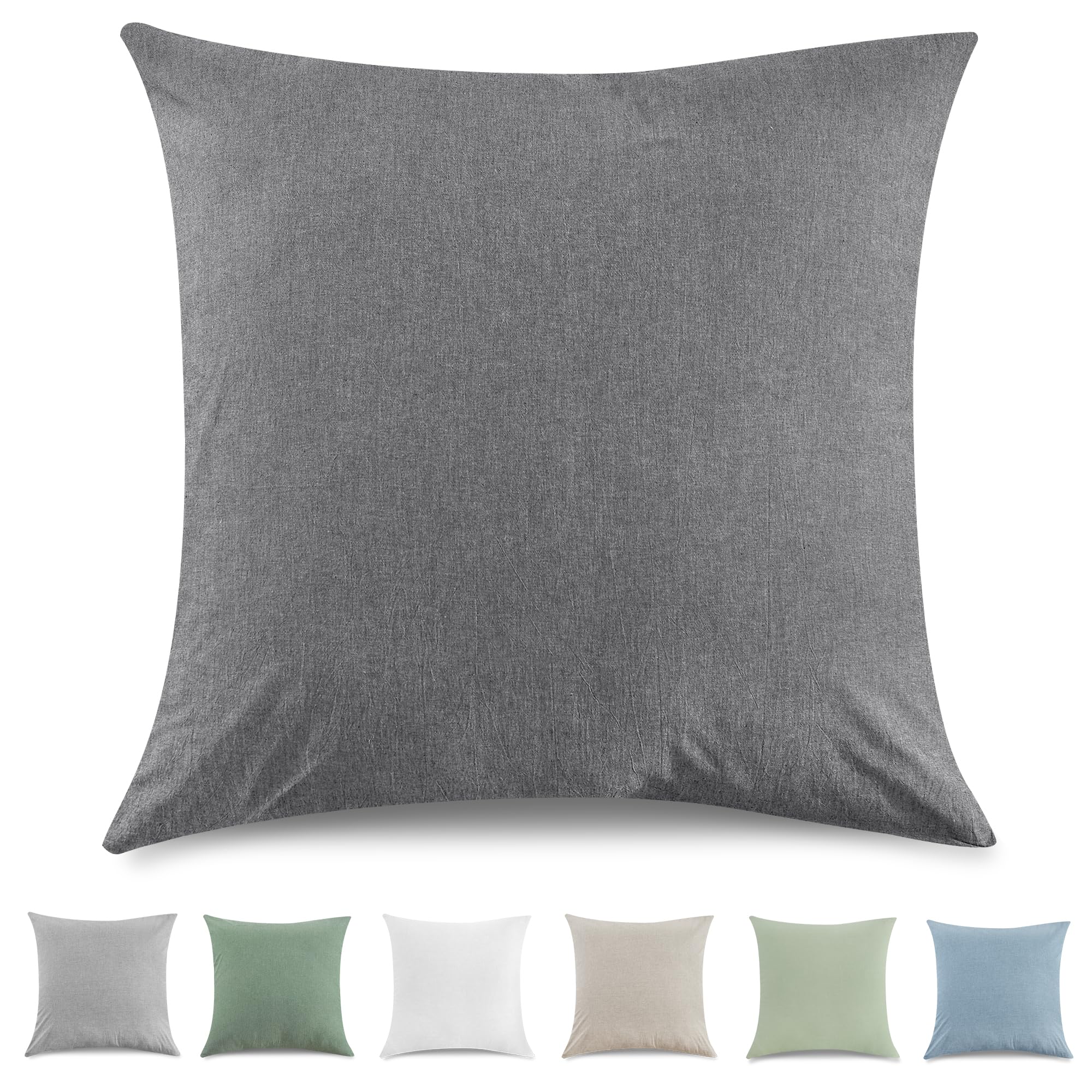 TOCOMOA Cushion Cover 40 x 40 cm, Set of 2 - 100% Washed Cotton Cushion Covers, Oeko-Tex Certified, Linen Look and Breathable Cushion Cover, Dark Grey Pillowcase with Zip