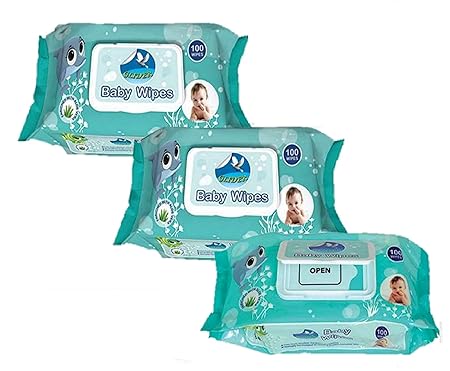 GLIDER Baby Wet Wipes with Lid/Flip-top(100 Wipes) (White) - Pack of 3