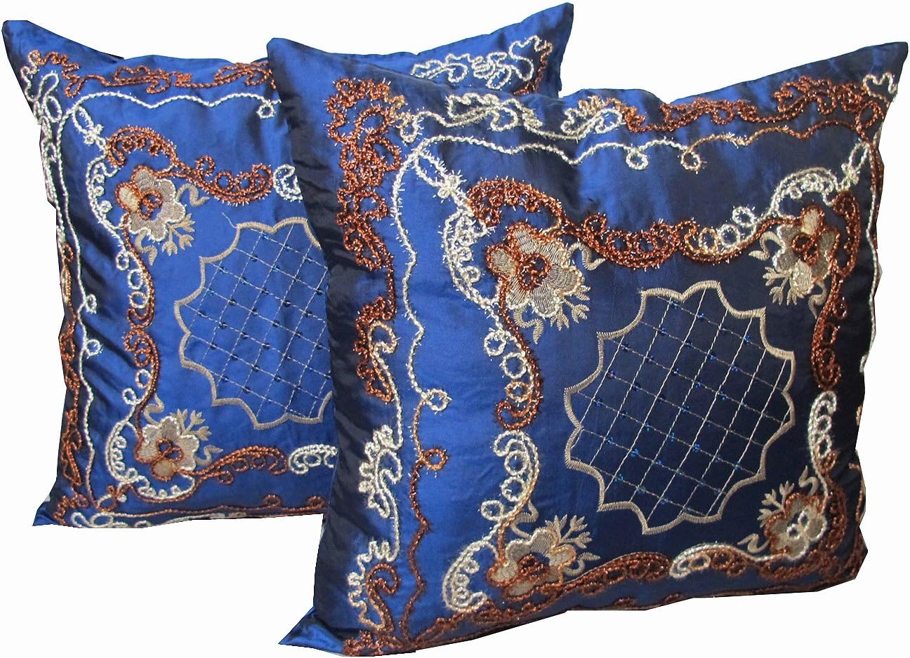 2 MODERN SATIN SQUARE THROW PILLOW CASE CUSHION COVER SHAM INDIAN STYLE SIZE 17X17 INCHES