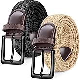 SANSTHS 2Pack Elastic Belt for Men, Mens Belts Casual for Jeans Pants, Woven Braided Web Belt for Golf, 1.3 inches Width