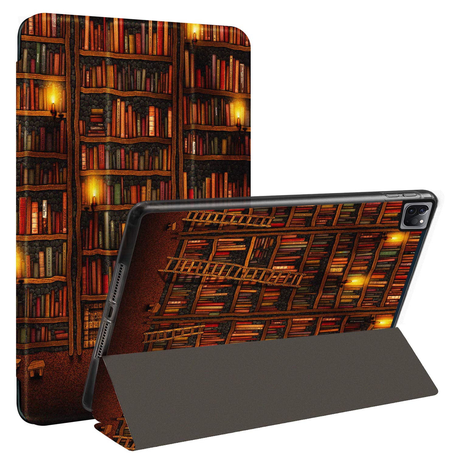 Huasiru Painting Case for iPad Pro 11" (2nd Gen) 2020 Released Only with Built-in Pencil Holder, Trifold Lightweight Stand Smart Case with Soft TPU Back, Auto Wake/Sleep, Library