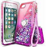 NGB Designed for iPhone SE (3rd 2022 & 2nd Gen 2020)/iPhone 8/7/6/6S Case, Pink/Purple | Glitter Liquid Cute Cover for Women Girls Kids | with Tempered Glass Screen Protector & Ring Holder-Wrist Strap