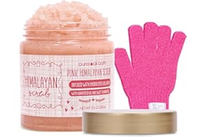 Puresoak Bath Himalayan Salt Body Scrub Set Gift Spa Scrub for Exfoliate & Moisturize Body Skin Face, Hand, Foot Scrub Set Gifts For Women & Men Spa Bath Set-11.3OZ Himalayan Scrub & Free Scrub Gloves