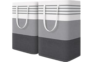 WOWBOX 2 Pack Laundry Hampers Baskets, Freestanding Dirty Clothes Hampers with Reinforced Handles & Cross Stitch & Waterproof Coating, for Laundry Bedroom Bathroom, 2 x 75L