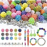 20mm Beads for Pens - 20 Pcs Rhinestone Beads and 220 Pcs Spacer Bead for Beadable Pens - Glitter Acrylic Bubblegum Round Bling Focal Bead for Bracelets - Beaded Pen Supplies (Colorful)