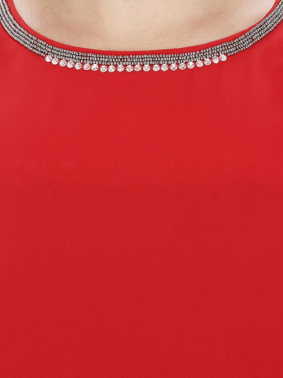 mansicollections casual sleeveless embellished red top for women