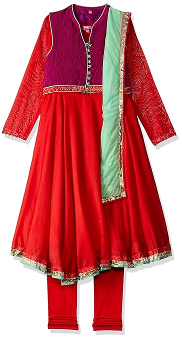 Achkan Cotton Salwar Suit Set (KW2087_Red and Purple_13)