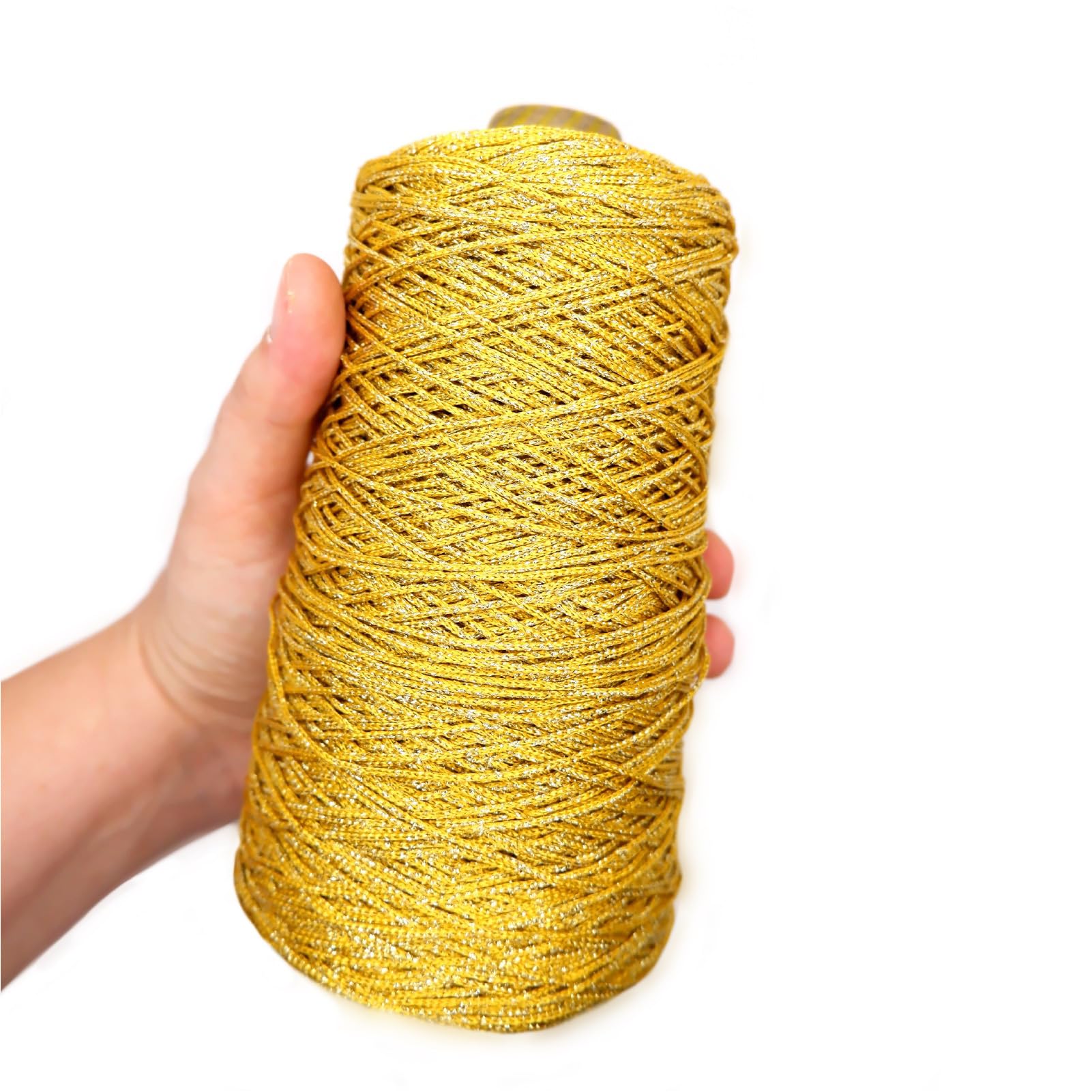 TEXTEX = Lamé Cuquillo Cone with Lurex. Yarn for Knitting, Crochet, and Crocheting. Composition 95% Rayon and 5% Lurex. 1 Cone of 200g and 400mts - (Gold and Gold)